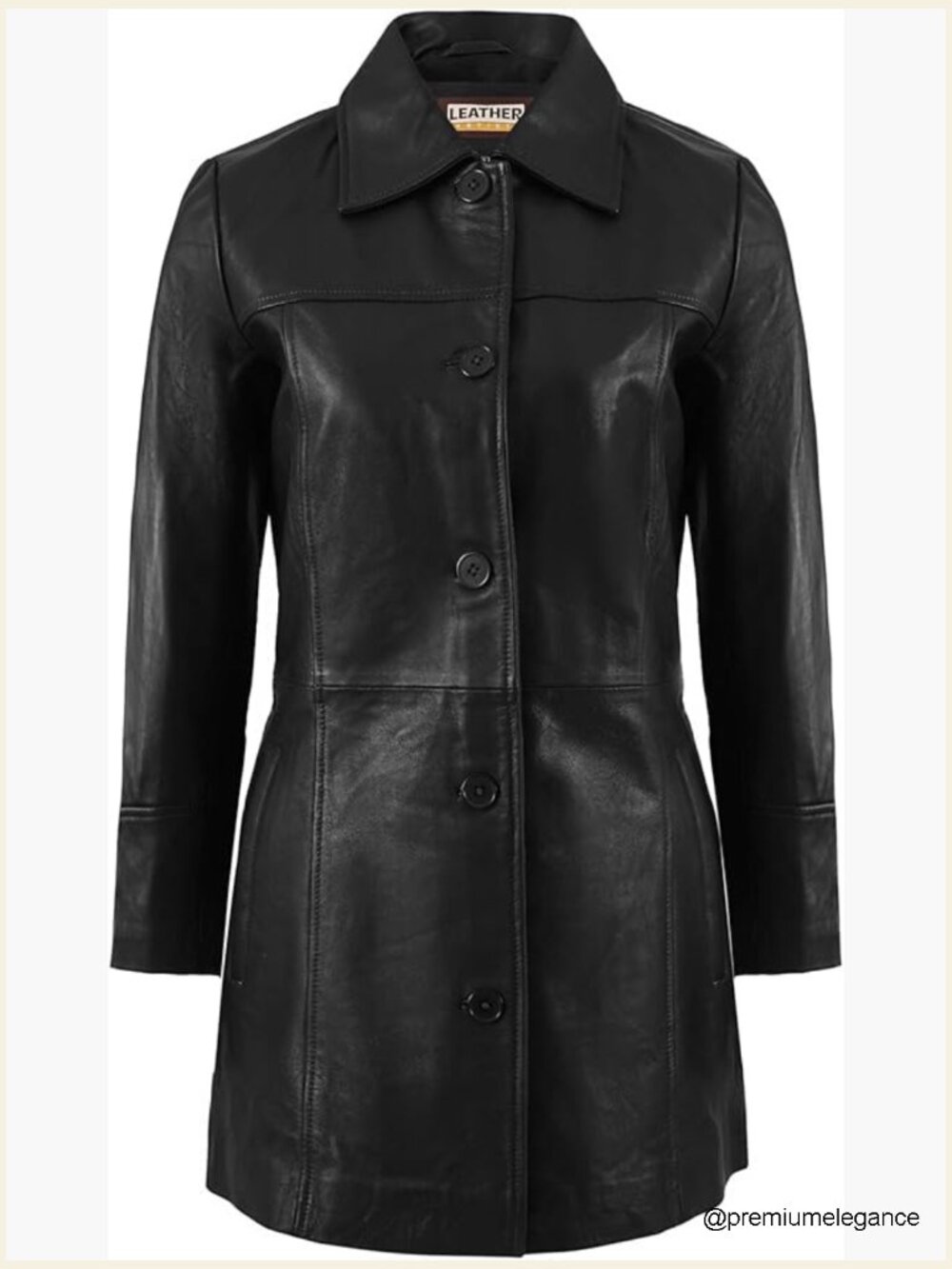 Lambskin Leather Car Coat 3/4 Length Overcoat Button Front Pockets